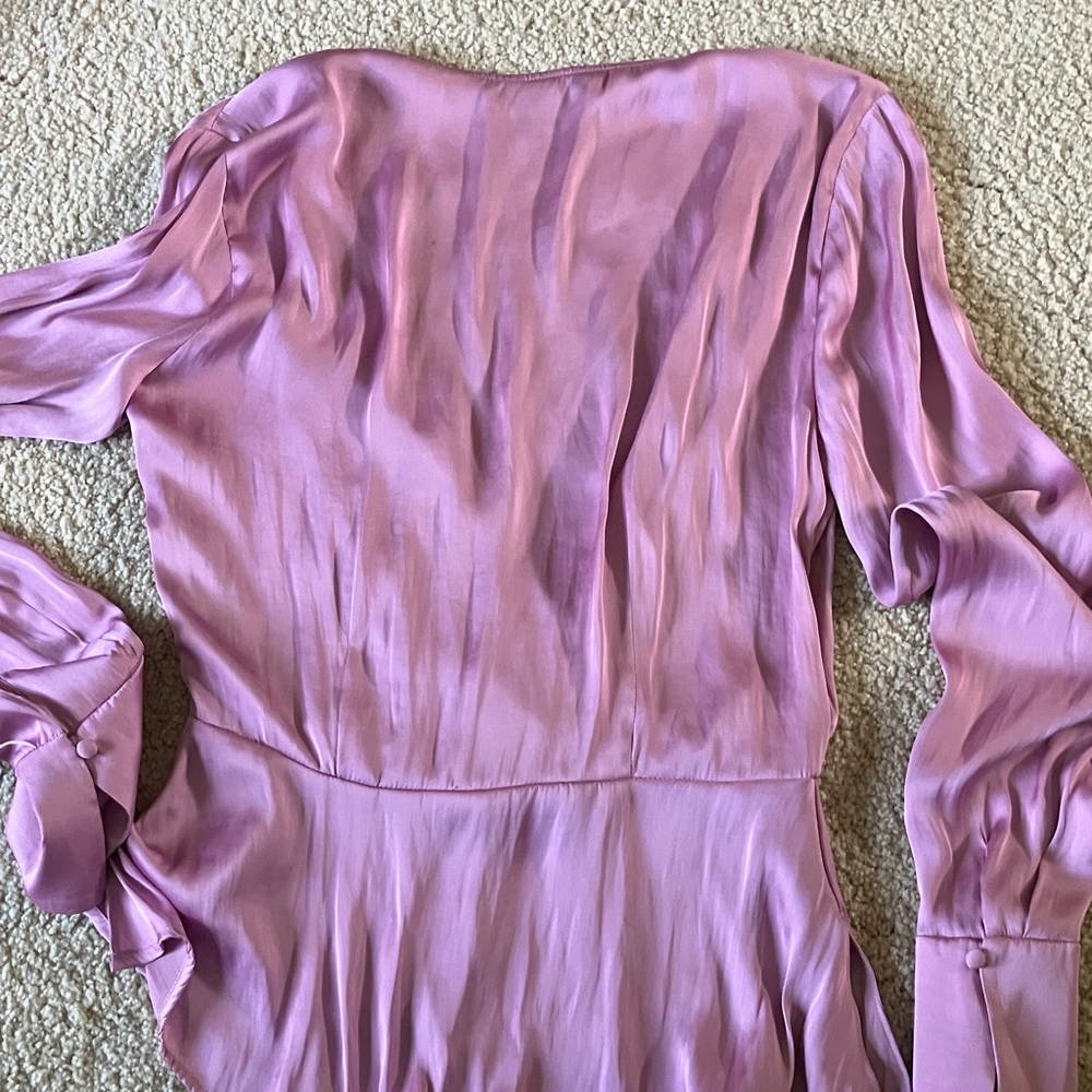 PAIGE Satin Lilac Wrap Peplum Blouse - Picture 5 of 7